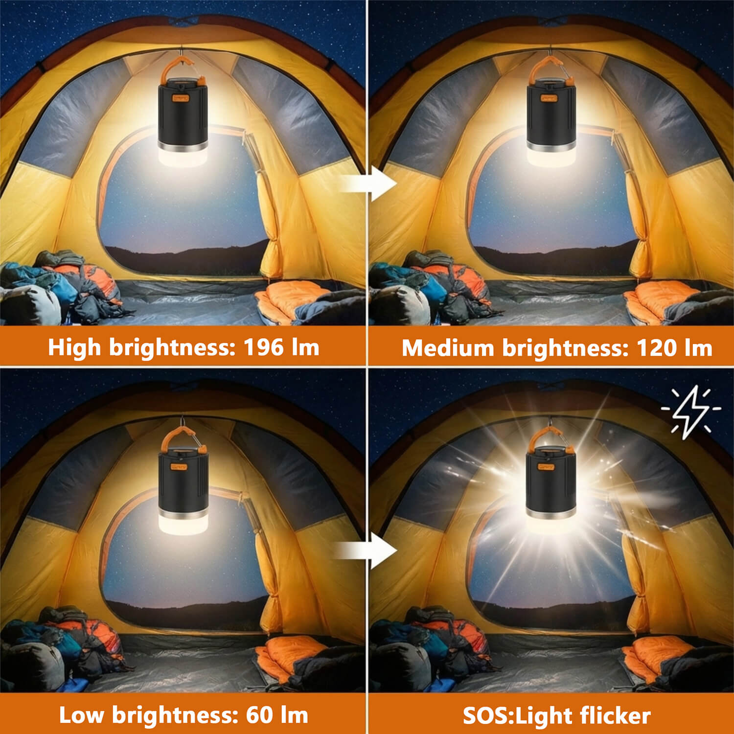 Camping Lantern for Power Outages IP65 Waterproof Camping Lights 10400mAh Portable USB-C Rechargeable 180H Ultra-Long Runtime Emergency Light
