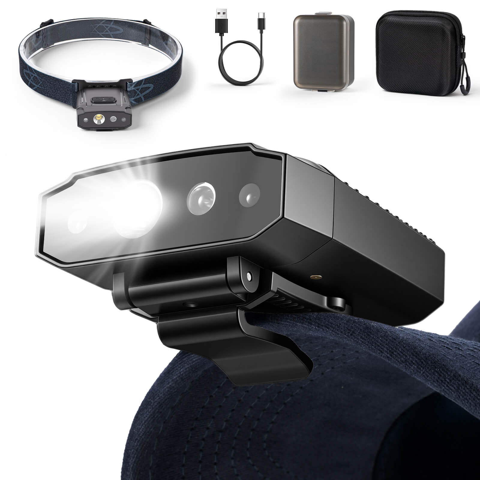 SAMUUN Hat Light - Ultra-Light 40g Headlamp with 146H Battery & IPX5 Waterproof, Clip On Flashlight for Camping, Hiking, Night Work (Outdoor Enthusiasts, Workers)