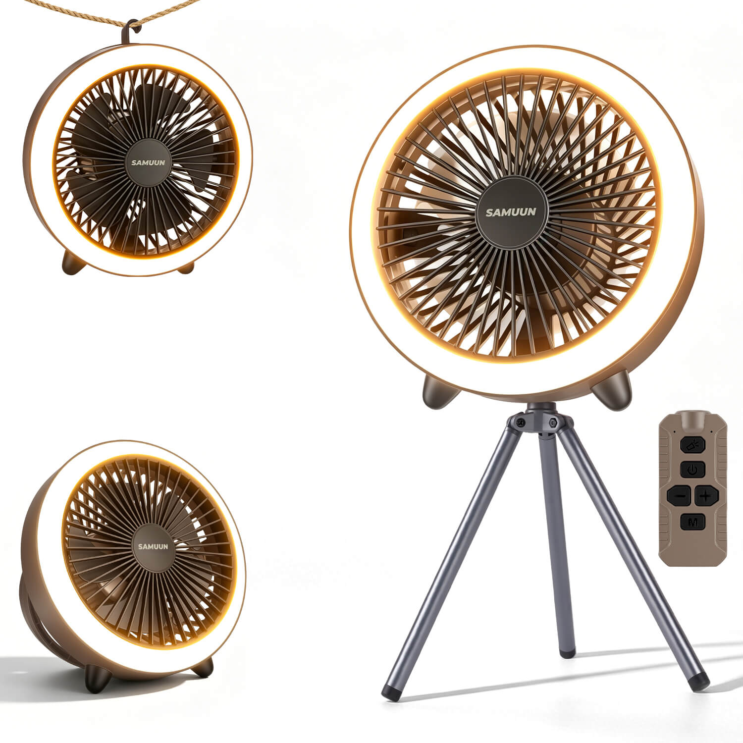SAMUUN Camping Fan with Light, 10400mAh Remote Control & Color Changing LED for Tent, Car Camping Essentials, Desktop Use - Portable Fan for Campers, Outdoor Enthusiasts