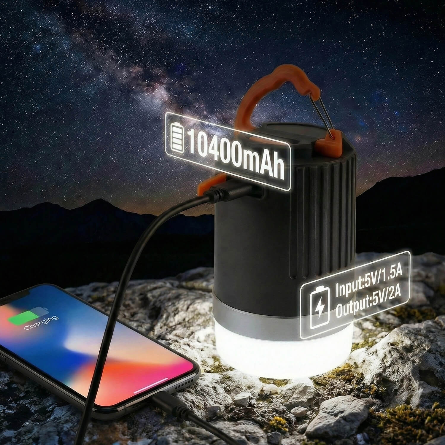 Camping Lantern for Power Outages IP65 Waterproof Camping Lights 10400mAh Portable USB-C Rechargeable 180H Ultra-Long Runtime Emergency Light